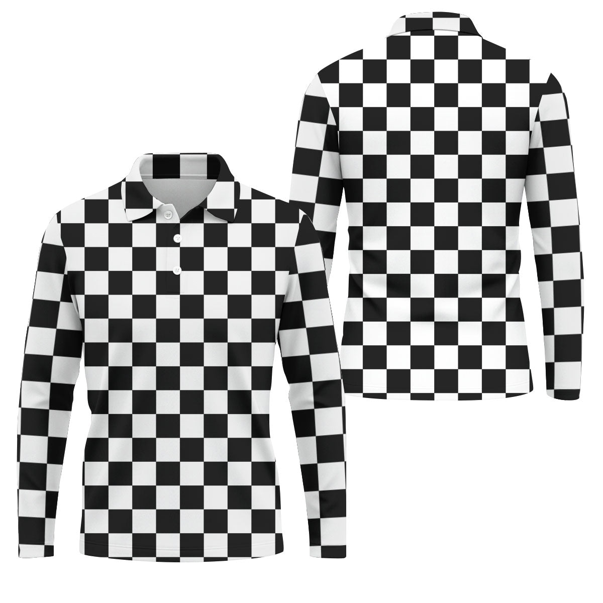 Black White Checkerboard Golf Shirt, Racing Flag Men's Golf Polo, Polo Shirts For Men