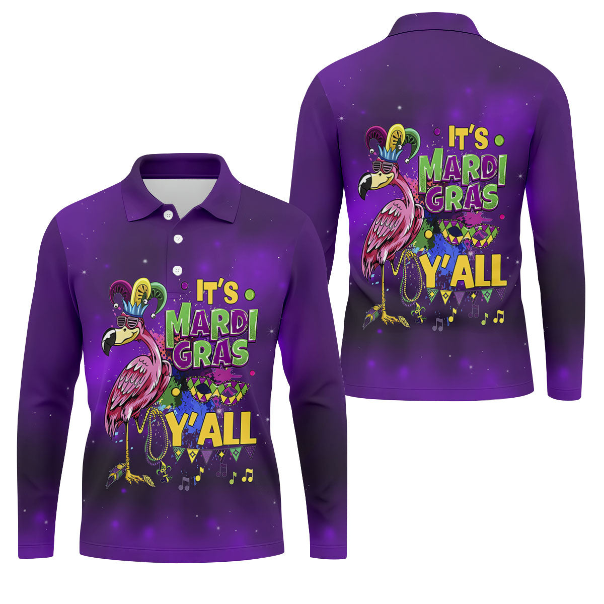 It's Mardi Gras Y'All Funny Flamingo Purple Golf Shirt, Polo ShirtFor Men, Golf Shirts For Men