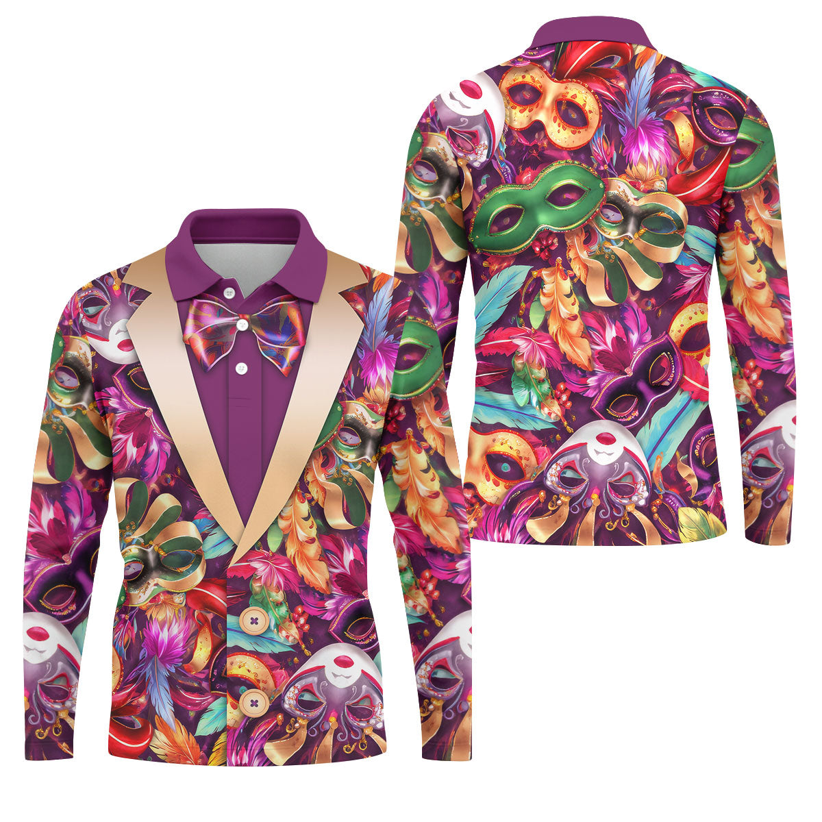 Colorful Mardi Gras Suit Print Men's Funny Golf Shirts, Polo Shirt Men, Golf Shirts For Men
