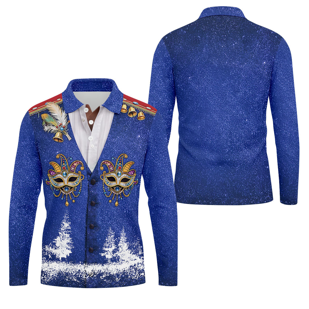 Masquerade Mask Feather Mardi Gras Glitter Print Blue Golf Shirt, Polo ShirtFor Men, Golf Shirts For Men