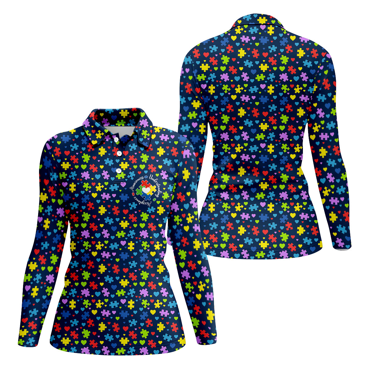 Awareness Understanding Acceptance Autism Navy Golf Shirt For Women, Ladies Golf Polos