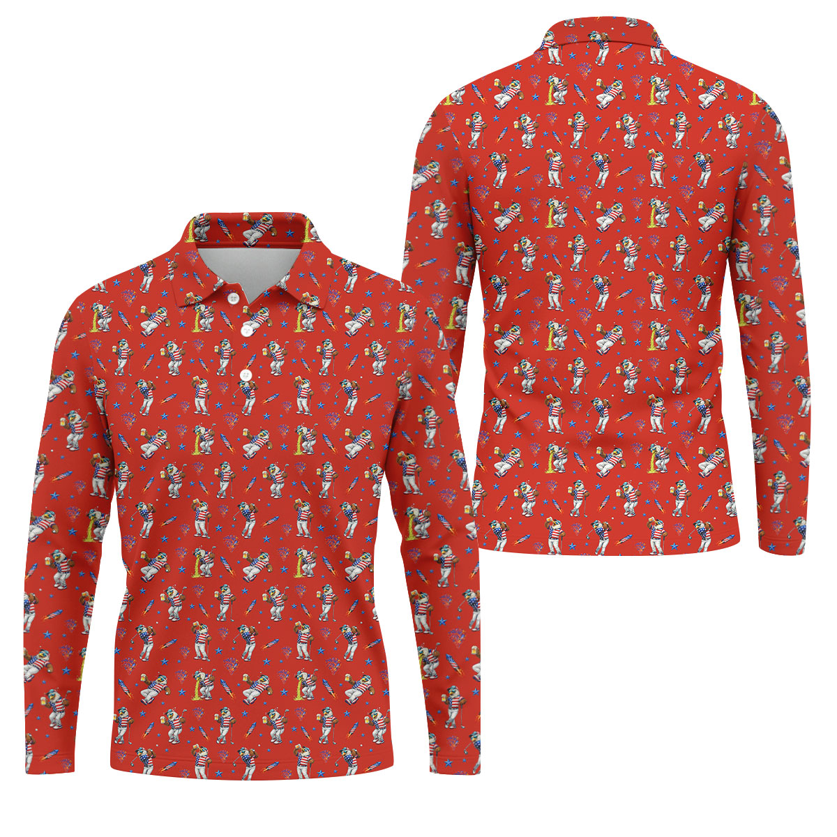 Patriotic Eagle Golf And Beer Funny 4th Of July Red Golf Shirt, 250th Anniversary Golf Shirts For Men