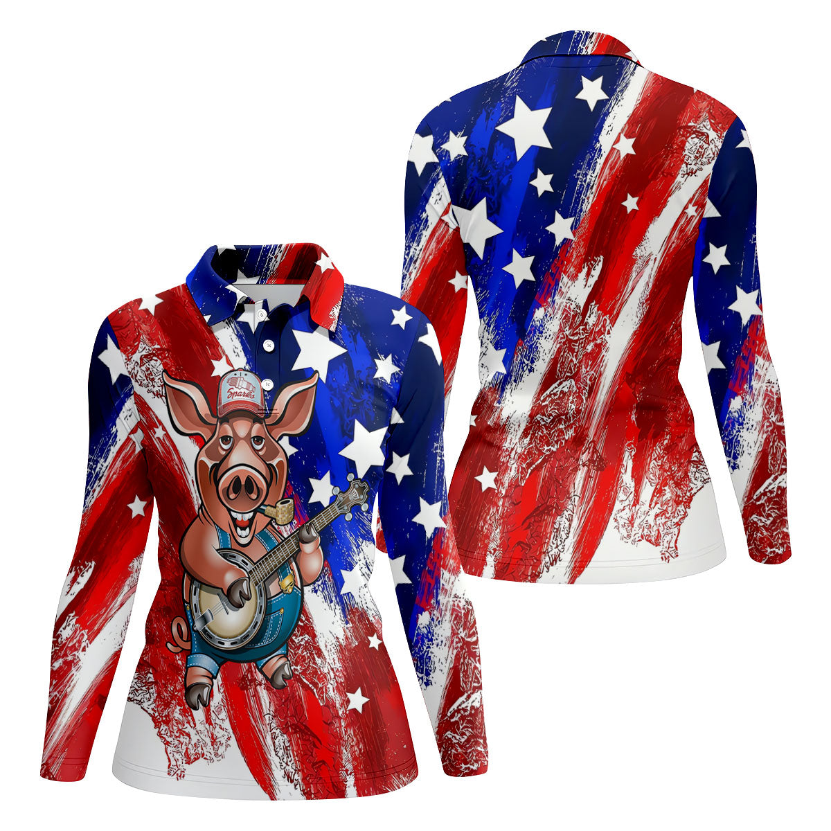 Patriotic American Flag Brush Strokes Funny BBQ 250th Anniversary Women's Polo Shirt, Ladies Golf Shirts