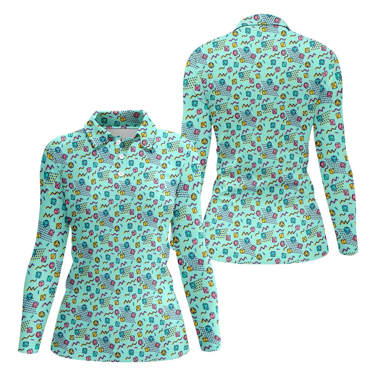 90s Dice Memphis Style Light Mint Green Cute Golf Shirt, Women's Polo Shirt, Ladies Golf Shirts