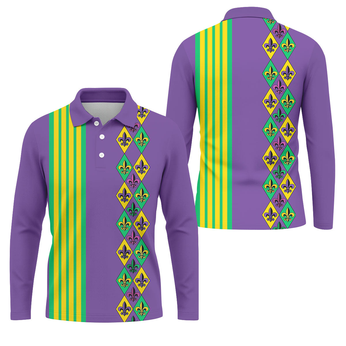 Fleur De Lis Argyle Pattern Purple Green Gold Stripes Golf Tops For Men, Polo ShirtFor Men, Golf Shirts For Men