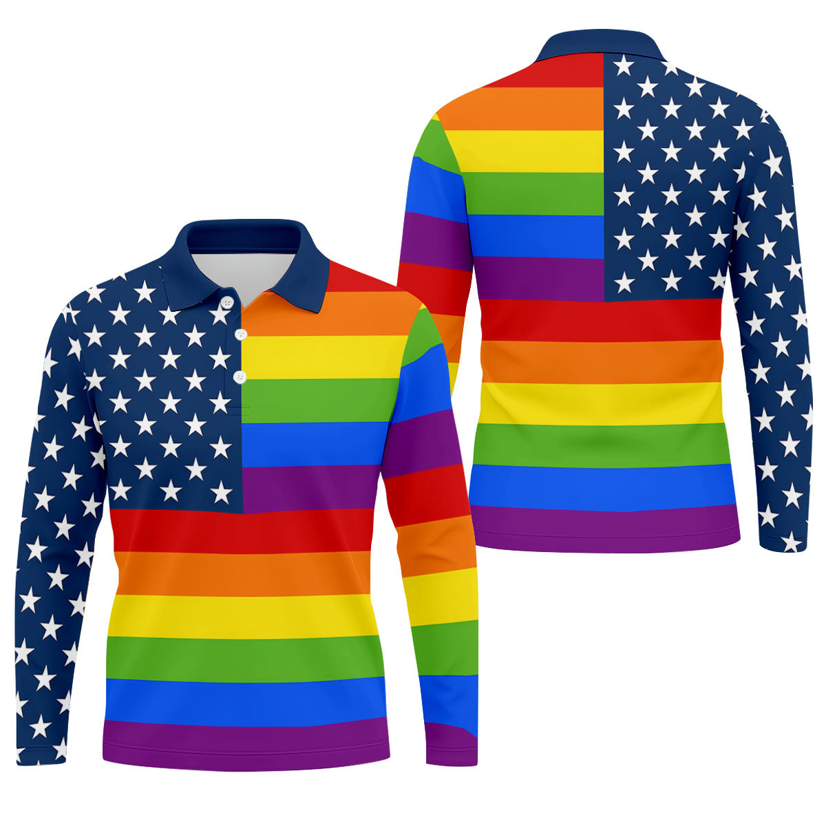 Gay Pride American Flag Golf Tops For Men, Pride Month Golf Shirts For Men