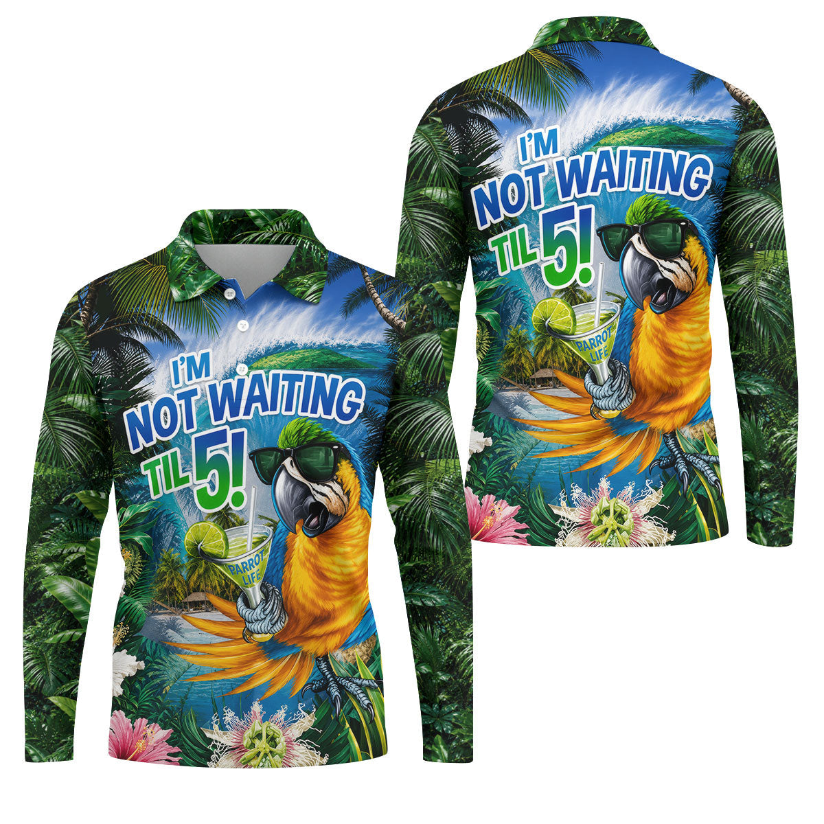Parrot Life Not Waiting Til 5 Tropical Golf Shirt, Hawaiian Golf Shirt, Mens Golf Shirts, Golf Apparel For Men