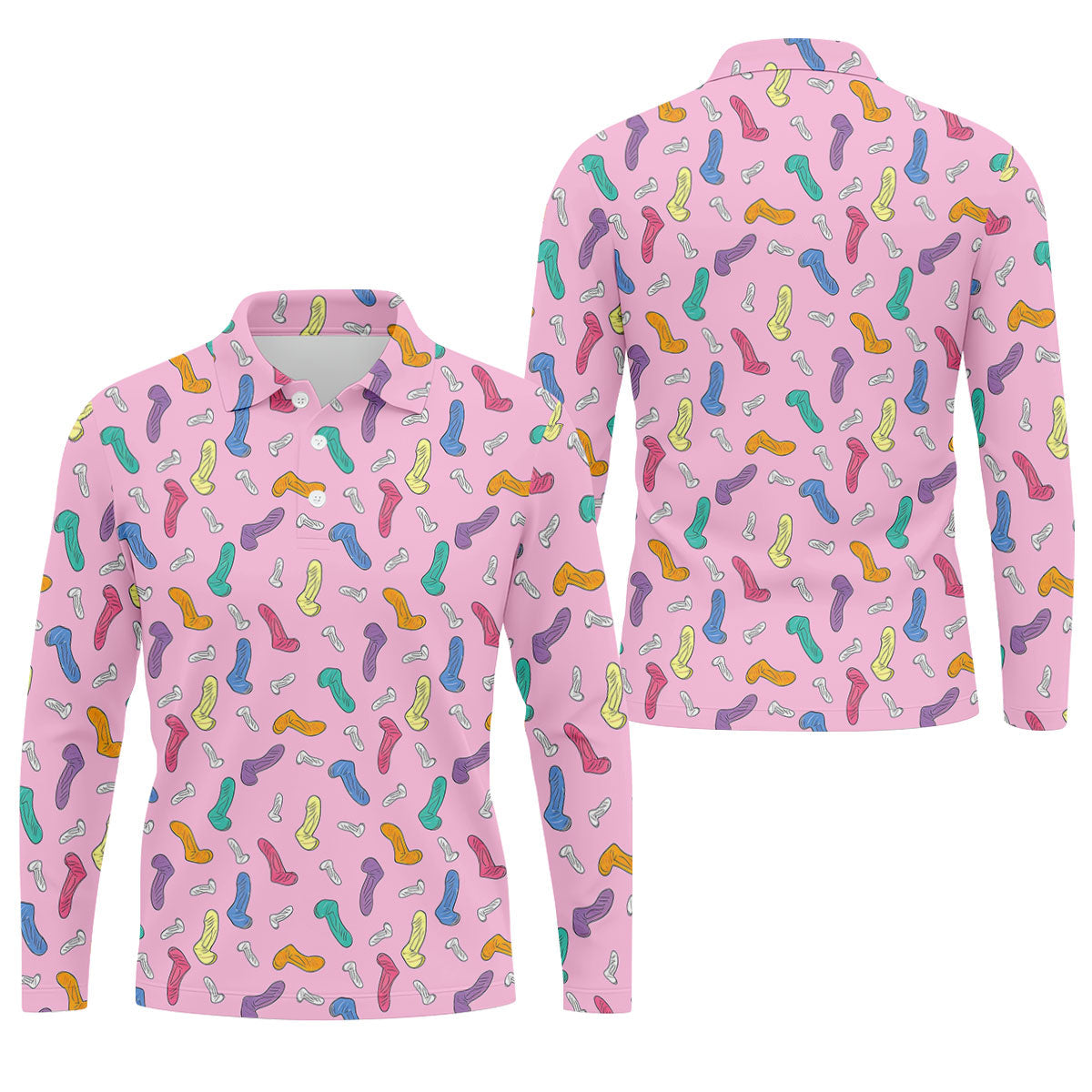 Funny Adult Novelty Pink Pattern Golf Shirt, Mens Polo Shirts, Golf Apparel For Men
