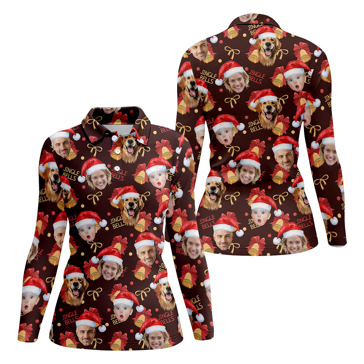 Custom Face Christmas Jingle Bells Brown Golf Shirt, Christmas Golf Shirt, Golf Gifts For Women