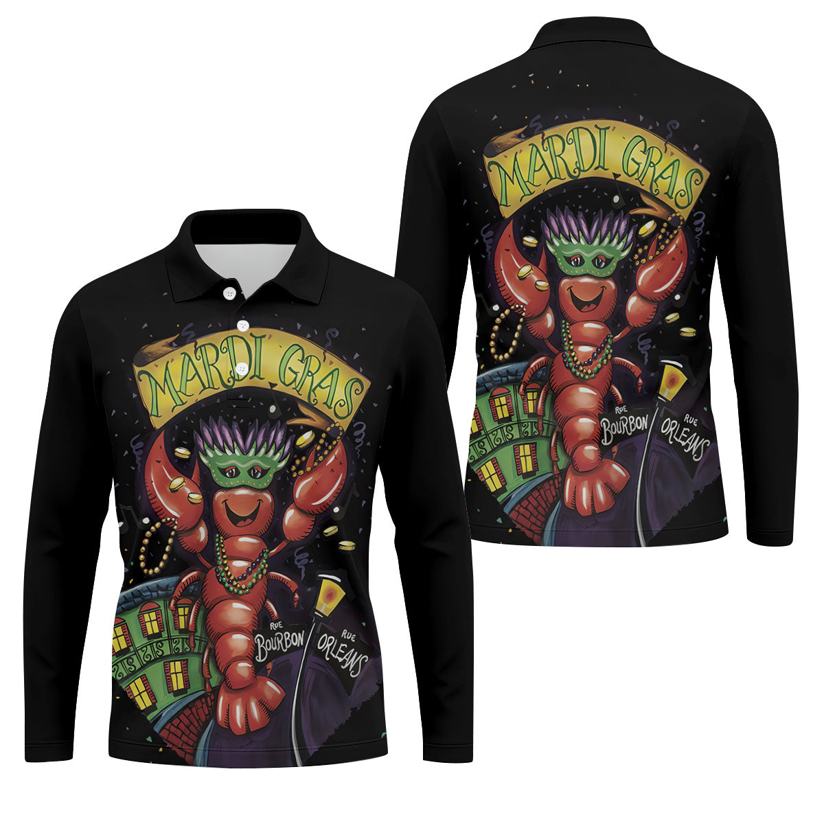 Mardi Gras Crawfish Rue Bourbon Black Golf Shirt, Polo ShirtFor Men, Golf Shirts For Men