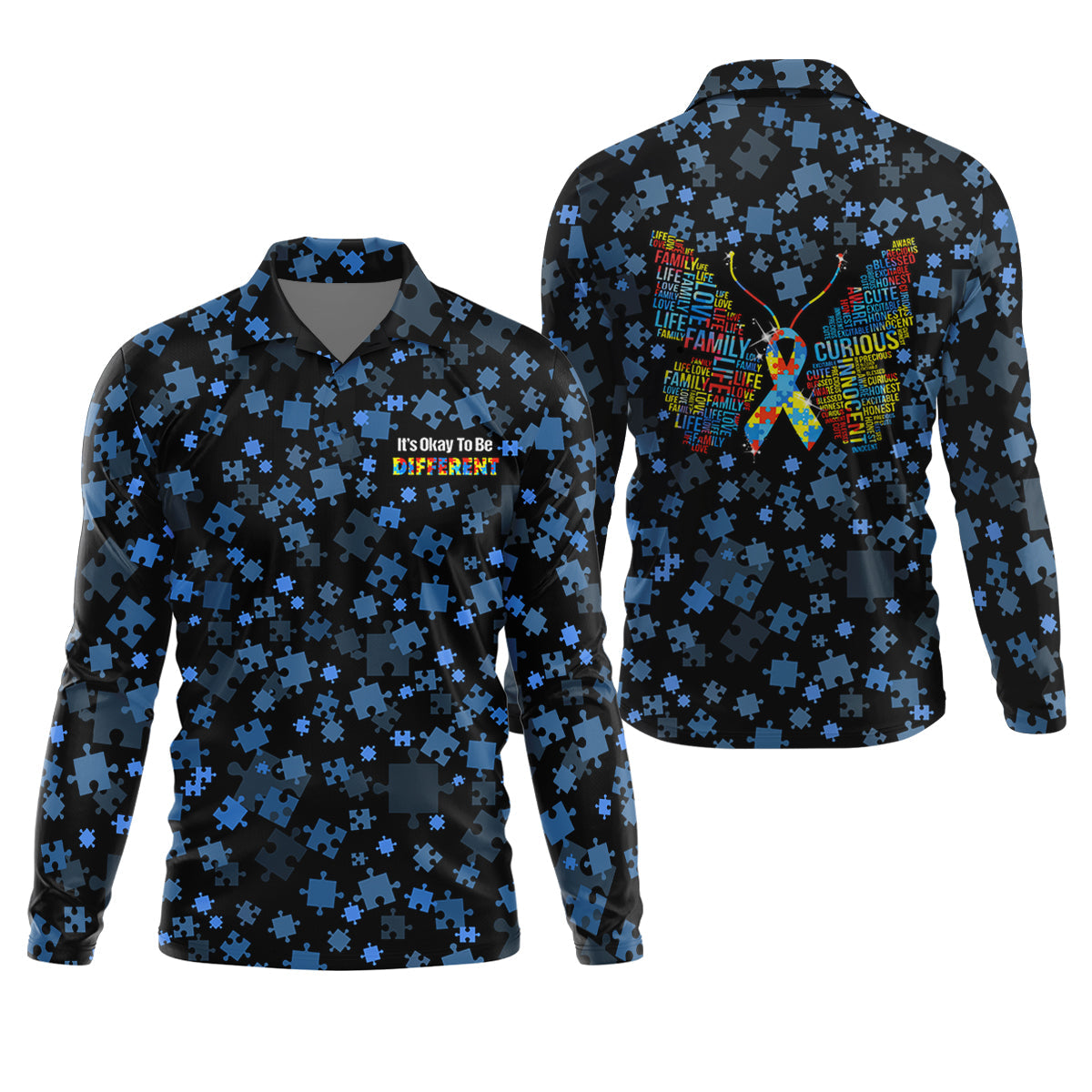 It's Okay To Be Different Autism Awareness Black And Blue Puzzle Pattern Golf Tops For Men, Polo ShirtFor Men
