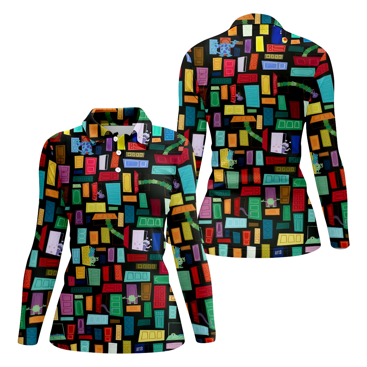 Monster Door Golf Shirt, Colorful Animated Monster World Pattern, Golf Shirt For Women