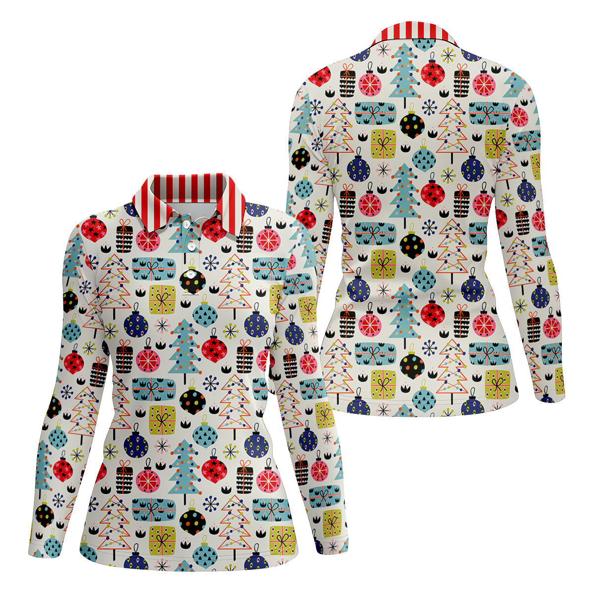 Colorful Christmas Women's Golf Tops, Christmas Golf Shirt, Cute Golf Outfit, Golf Gift For Ladies