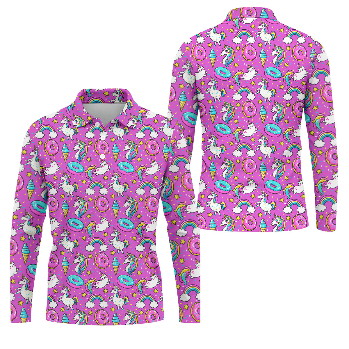 Funny Pink Donut Unicorn Mens Golf Shirts, Polo ShirtFor Men, Cute Golf Outfit, Golfing Apparel