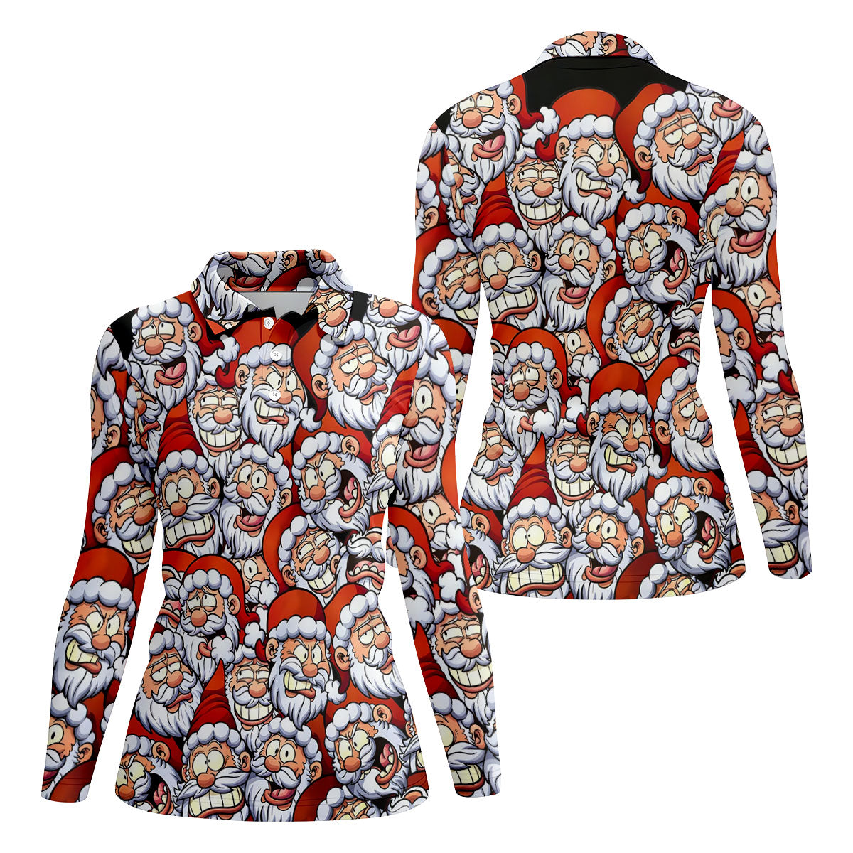 Santa Claus Face Fun Women's Golf Shirts, Cute Golf Outfit, Ladies Golf Shirts, Golfing Apparel