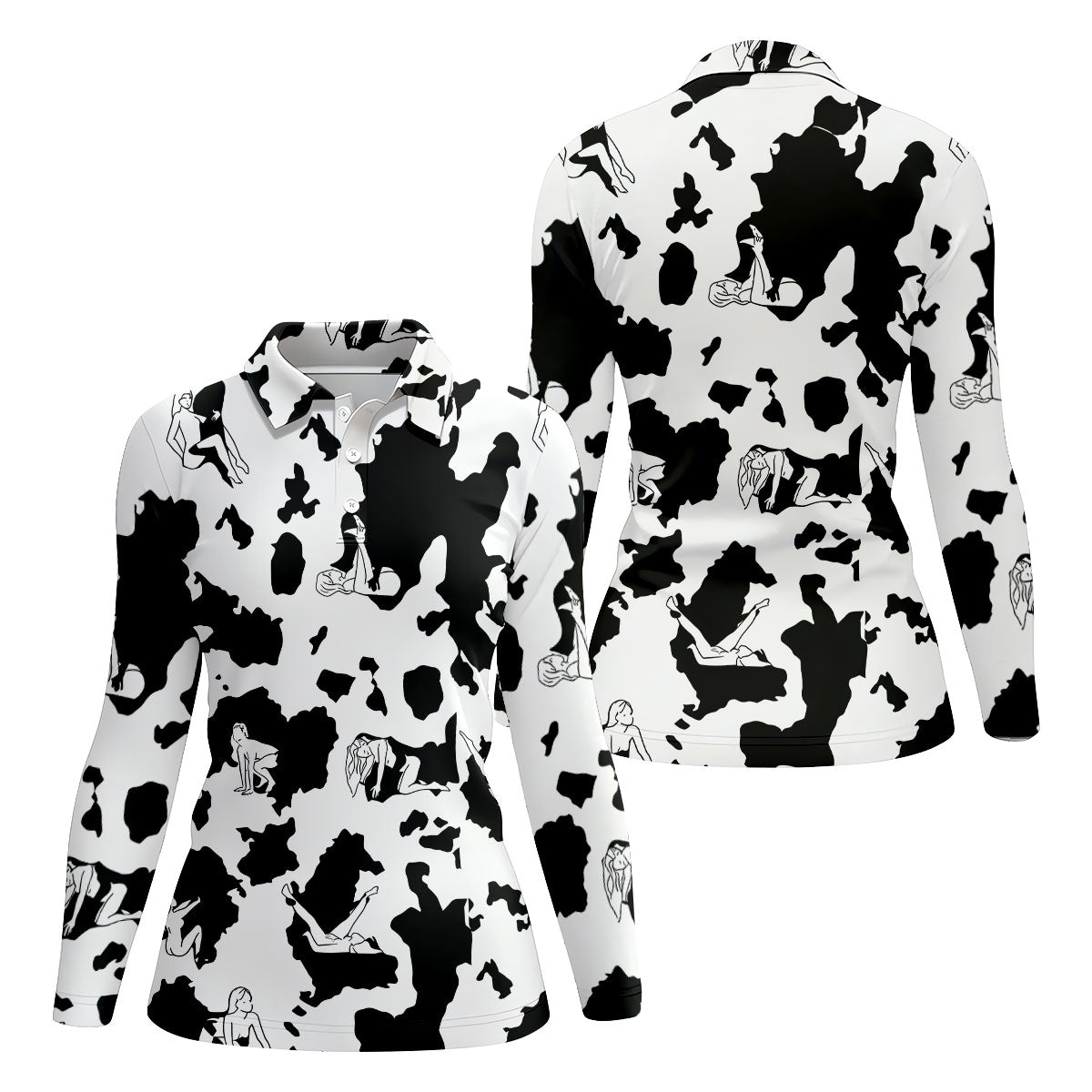 Cow Print Golf Shirt, Adult Humor Hidden Pin Up Pattern, Golf Shirt For Women