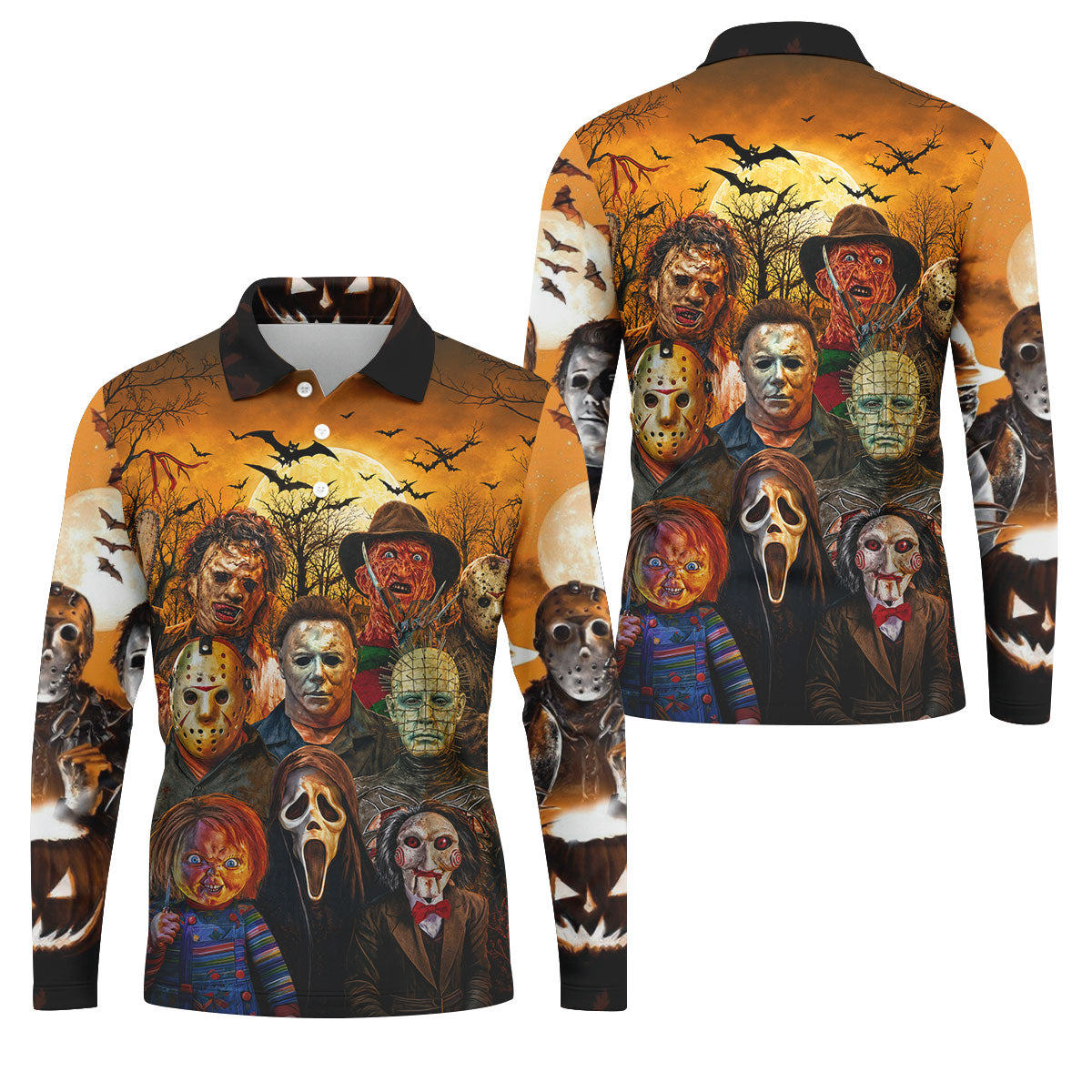 Halloween Horror Character Hawaiian Golf Shirt, Mens Golf Shirts, Golf Apparel For Men