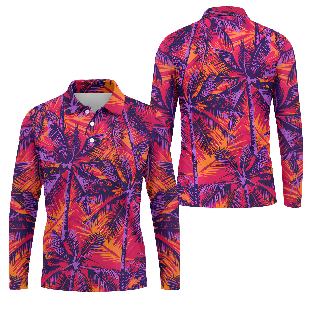 Purple Palm Tree Tropical Island Golf Shirt, Mens Golf Polo, Printed Golf Shirts