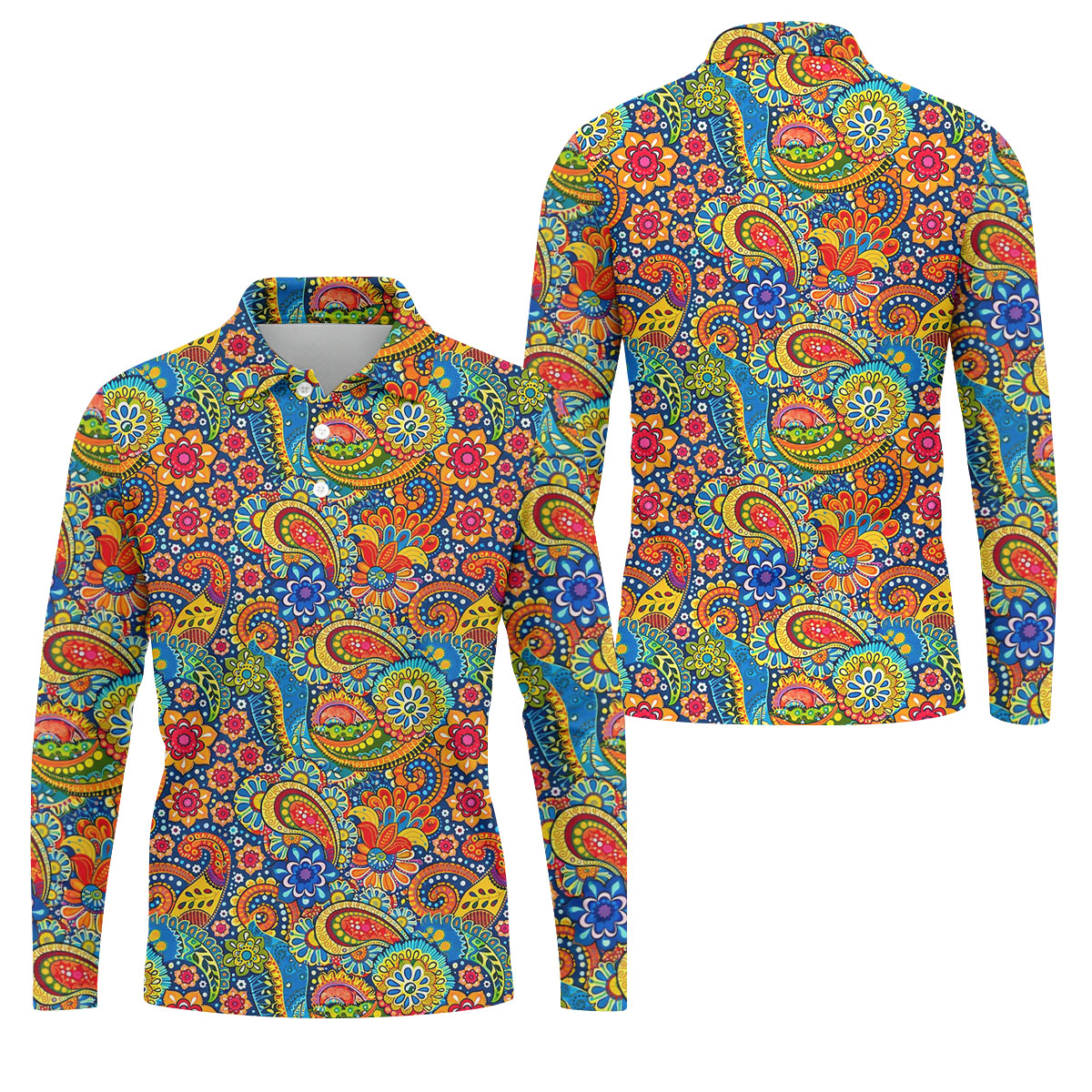 Colorful Floral Paisley Pattern Polo Shirt, Hawaiian Golf Shirt, Mens Golf Apparel