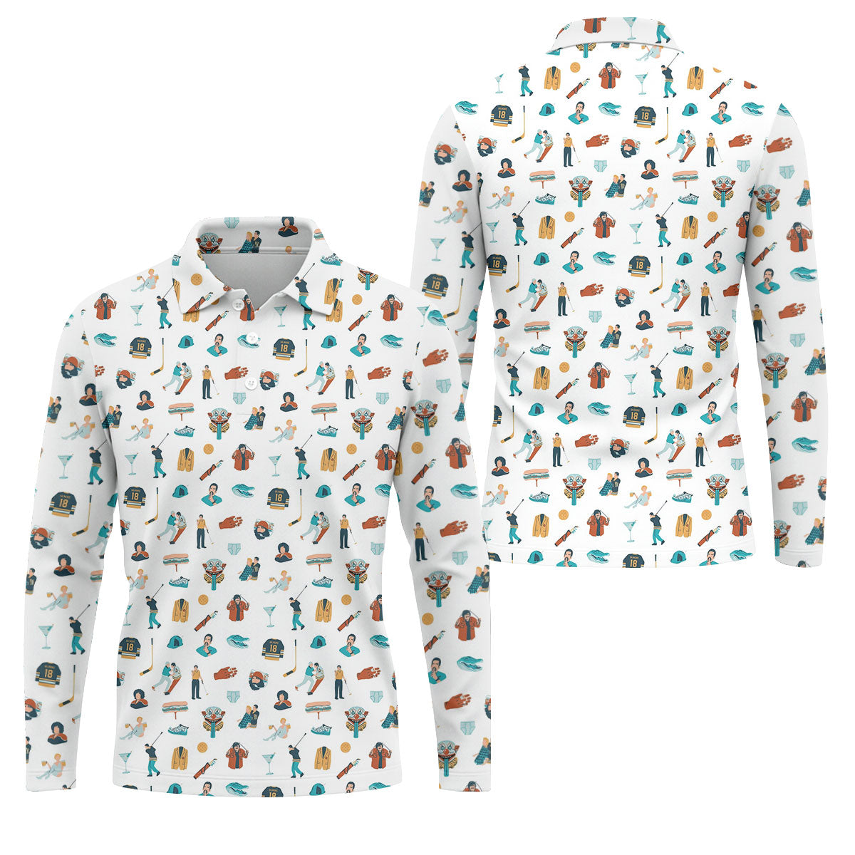 30th Anniversary Sport Movie Character White Golf Shirt, Men's Funny Golf Shirts, Golf Shirts For Men