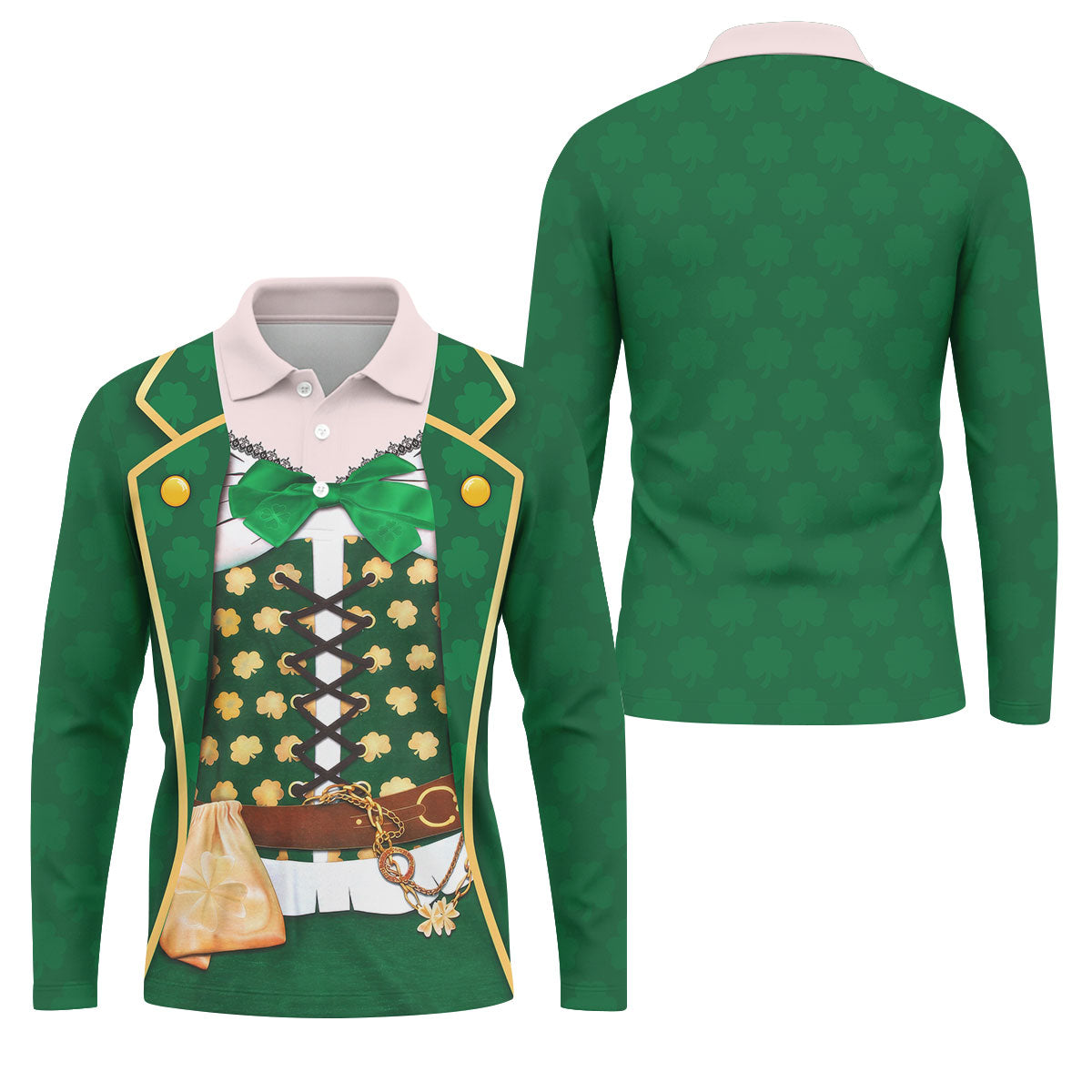 St Patrick's Day Green Leprechaun Costume Print Golf Shirt, Men's Golf Shirt, Golf Gift For Men