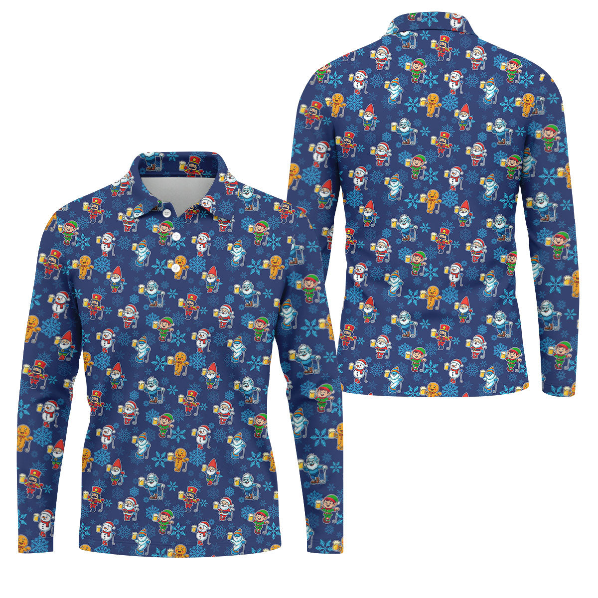 Christmas Characters Golf And Beer Navy Men's Funny Golf Shirts, Christmas Golf Shirt, Polo ShirtFor Men