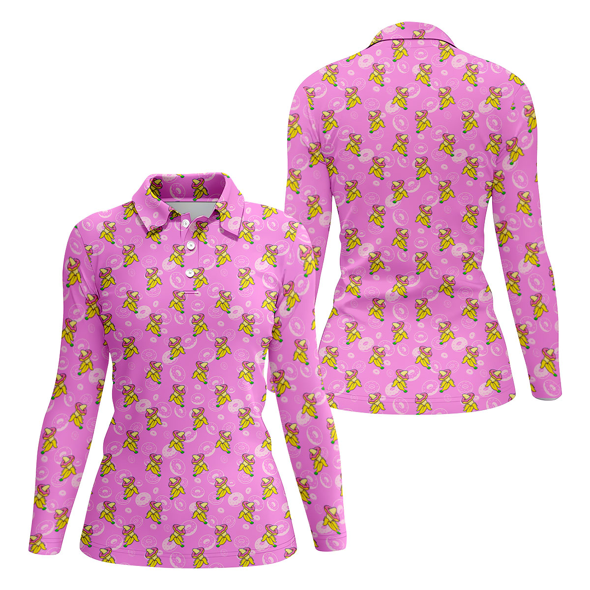 Banana And Donut Dirty Naughty Fun Women's Golf Shirts, Valentines Golf Gift, Hot Pink Color Ladies Golf Polos