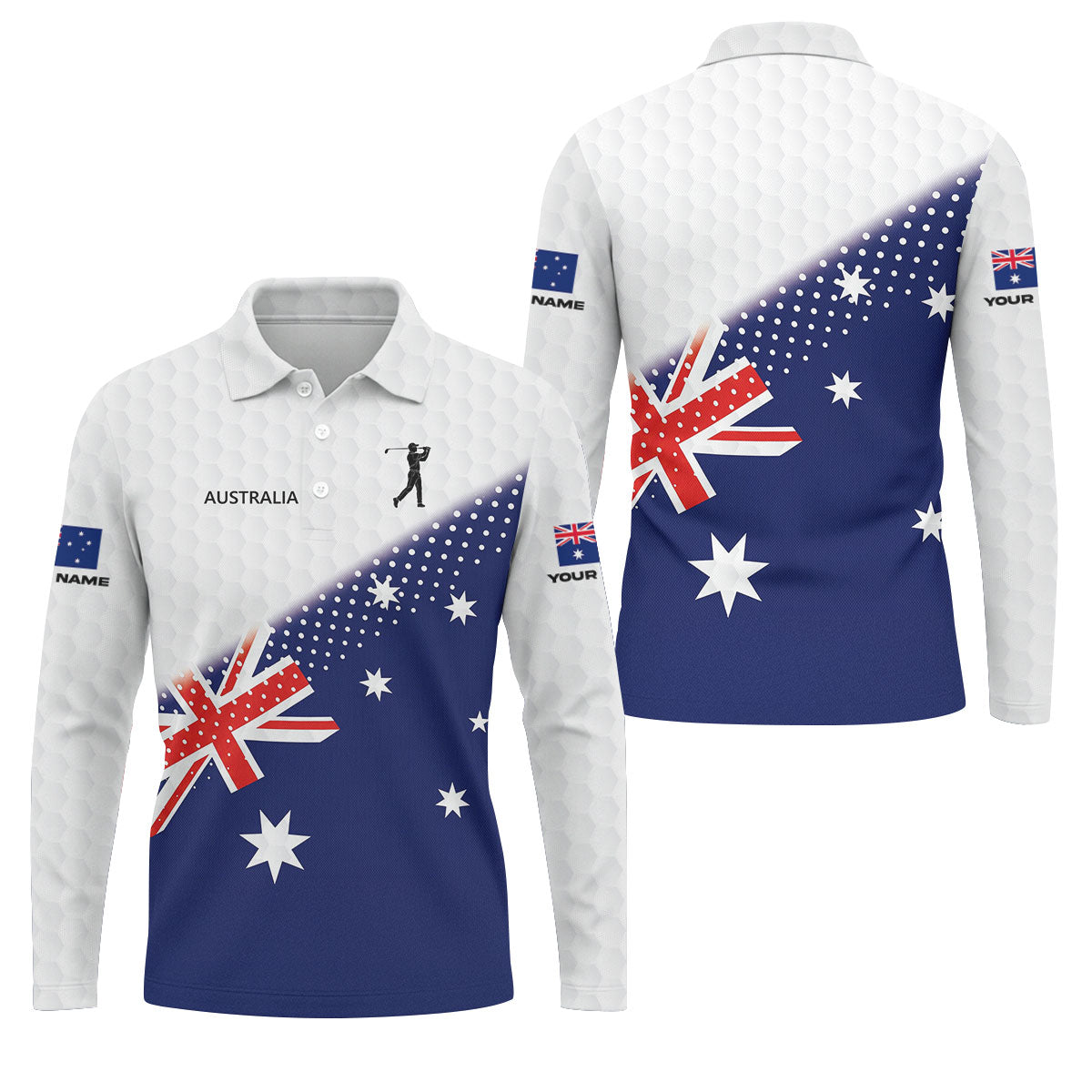 Golf Ball Pattern Australia Flag Print Men's Golf Top, Polo Shirt Men, Golf Shirts For Men