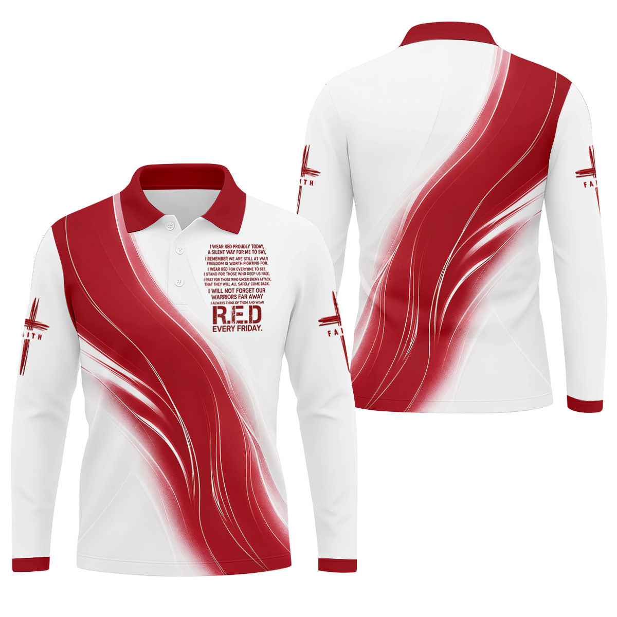 Red Friday Faith Cross Red White Gradient Patriotic Golf Shirt, 250 Years Polo Shirtor Men