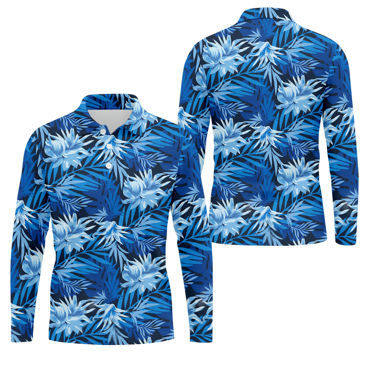 Blue Tropical Hibiscus Floral Golf Shirt, Mens Polo Shirts, Golf Apparel For Men