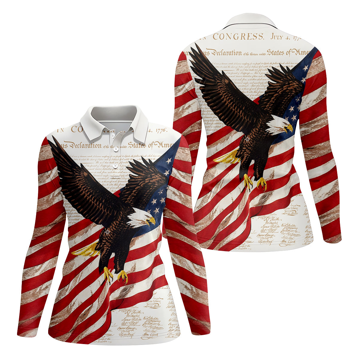 American Flag And Eagle Patriotic Pride Women's Golf Tops, 250th Anniversary Patriotic Ladies Golf Shirts