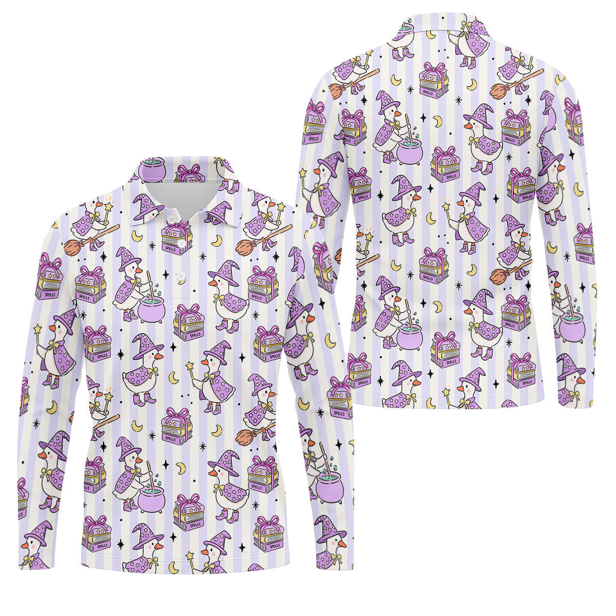 Halloween Witch Goose Purple Pastel Fun Golf Shirts For Men, Polo ShirtFor Men, Golfing Apparel