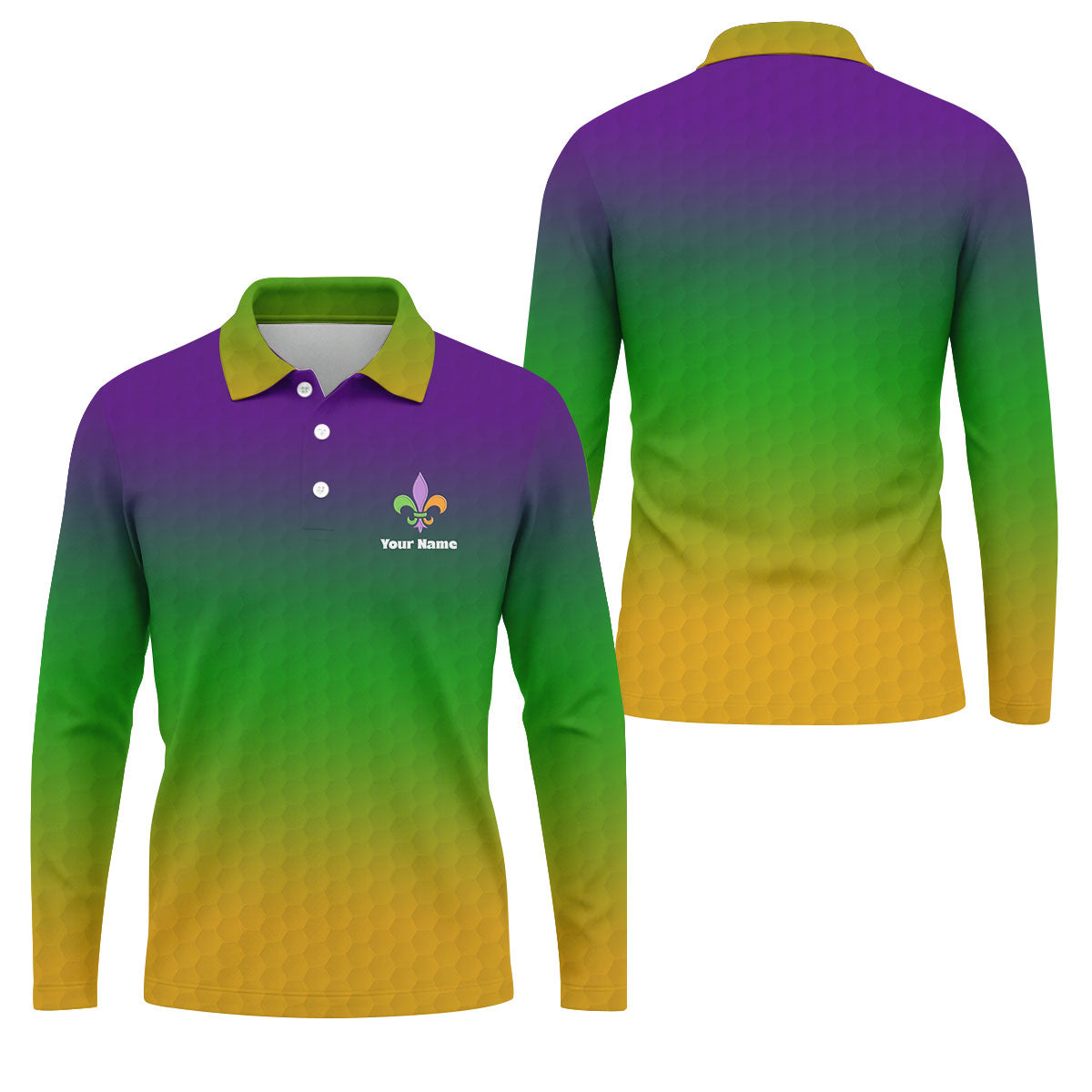Mardi Gras Purple Gold Green Blended Color Golf Ball Pattern Golf Tops For Men, Polo ShirtFor Men