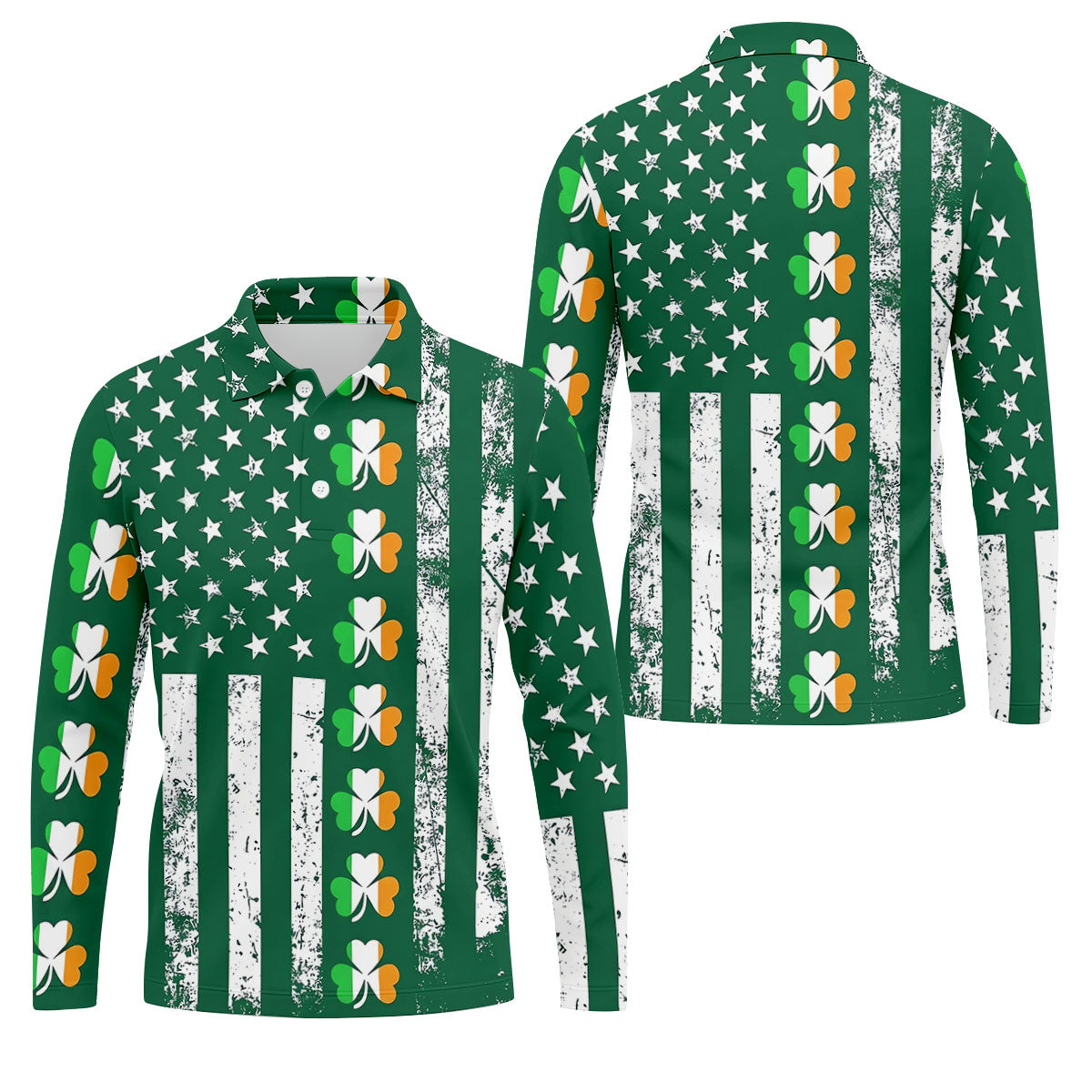 Irish Shamrock Vertical Stripes St Patrick's Day Golf Shirt, Polo ShirtFor Men, Golf Shirts For Men
