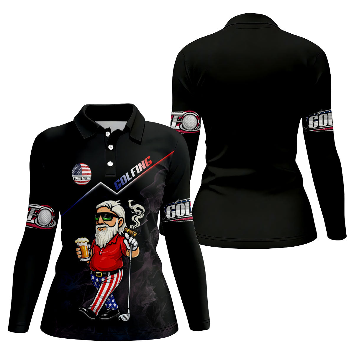 Patriotic Man Golf And Beer Custom Name Funny 4th Of July Golf Shirt, 250th Anniversary Golf Shirt For Women