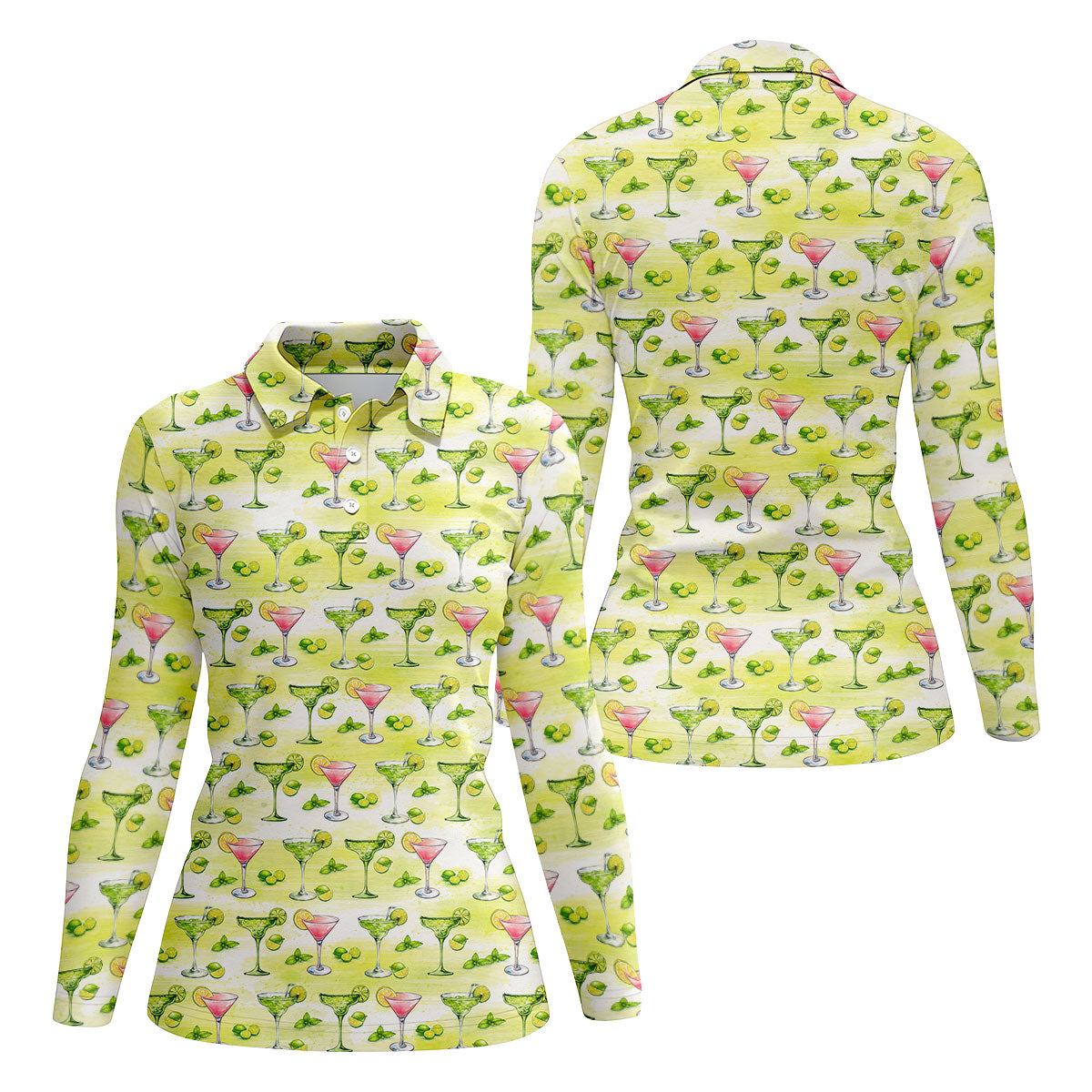 Vintage Margarita Cocktail Lime Pattern Golf Shirt, Women’s Golf Polo, Golf Tops For Women