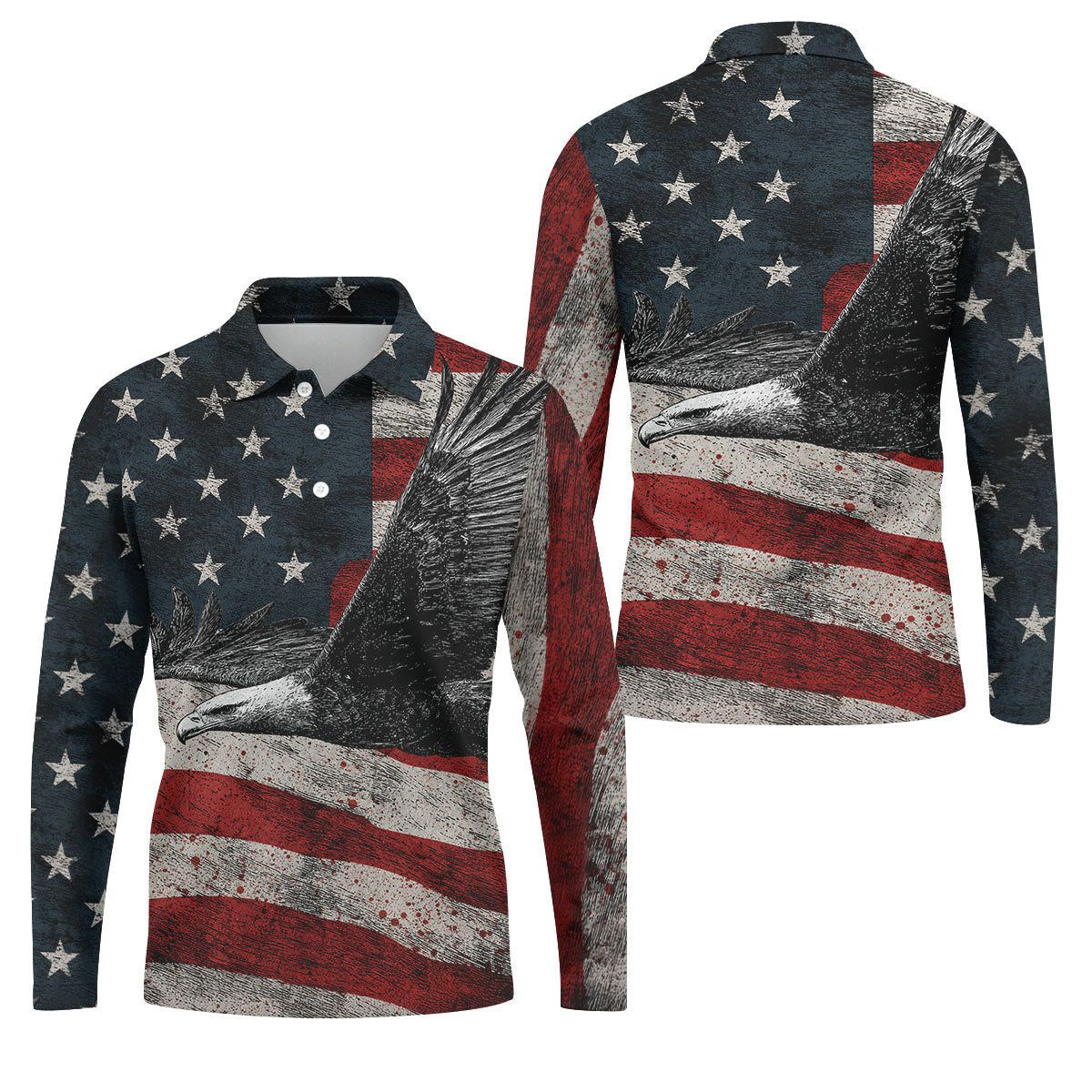 Distressed US Flag And Bald Eagle Patriotic Golf Shirt, 4th Of July 250 Years American Pride Golf Shirts For Men