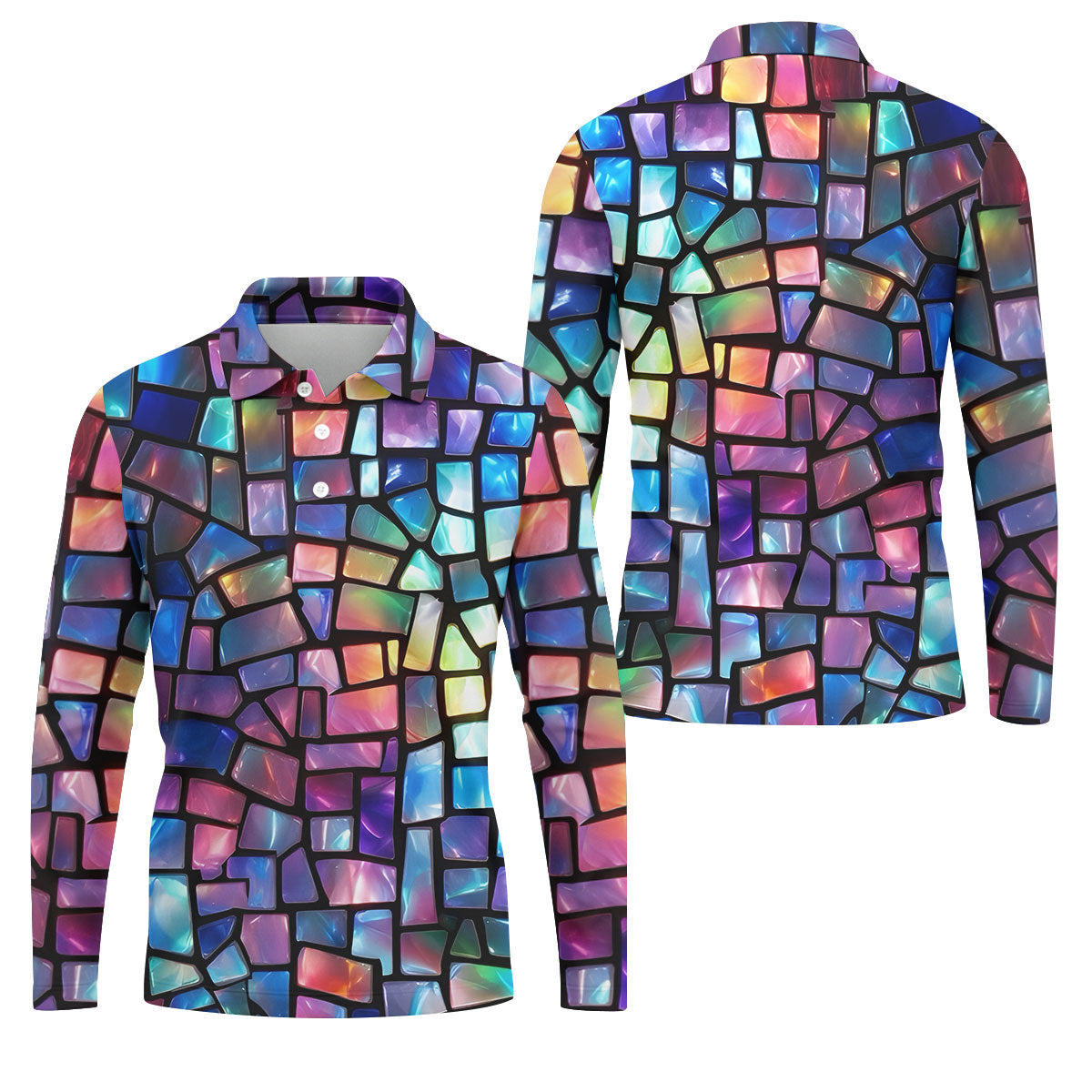 Colorful Stained Glass Mosaic Pattern Golf Shirt, Men's Golf Shirt, Golf Polo Shirts For Men, Mens Golf Apparel
