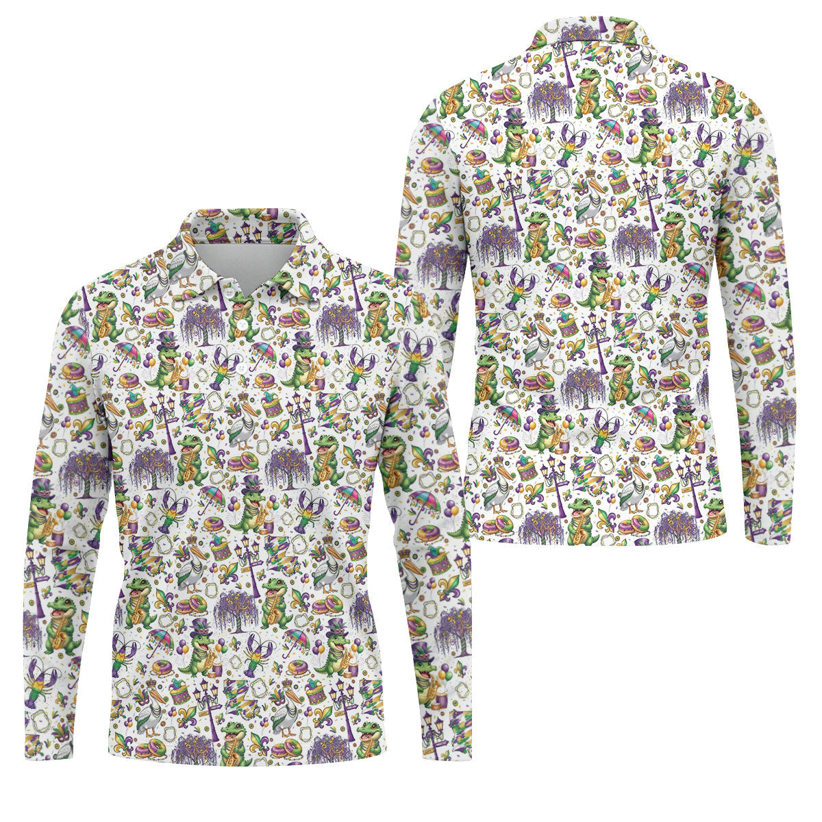 Mardi Gras Fleur De Lis Animal Band White Golf Shirt, Golf Tops For Men, Polo Shirt Men