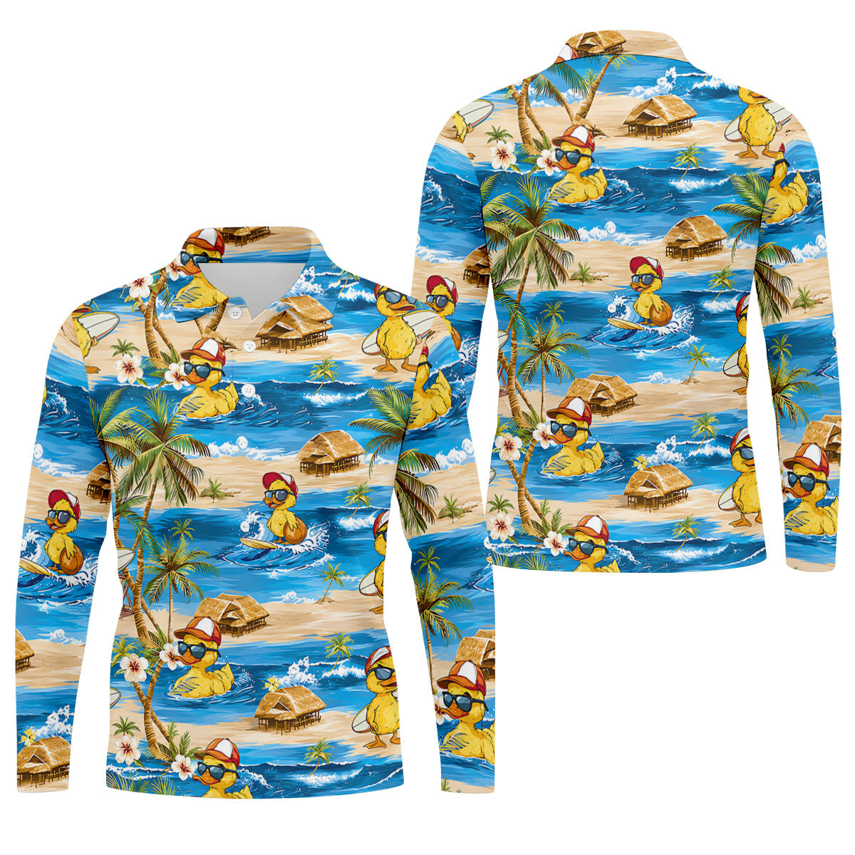 Funny Duck Hawaiian Golf Shirt, Summer Ocean Men's Golf Shirt, Polo Shirts For Men