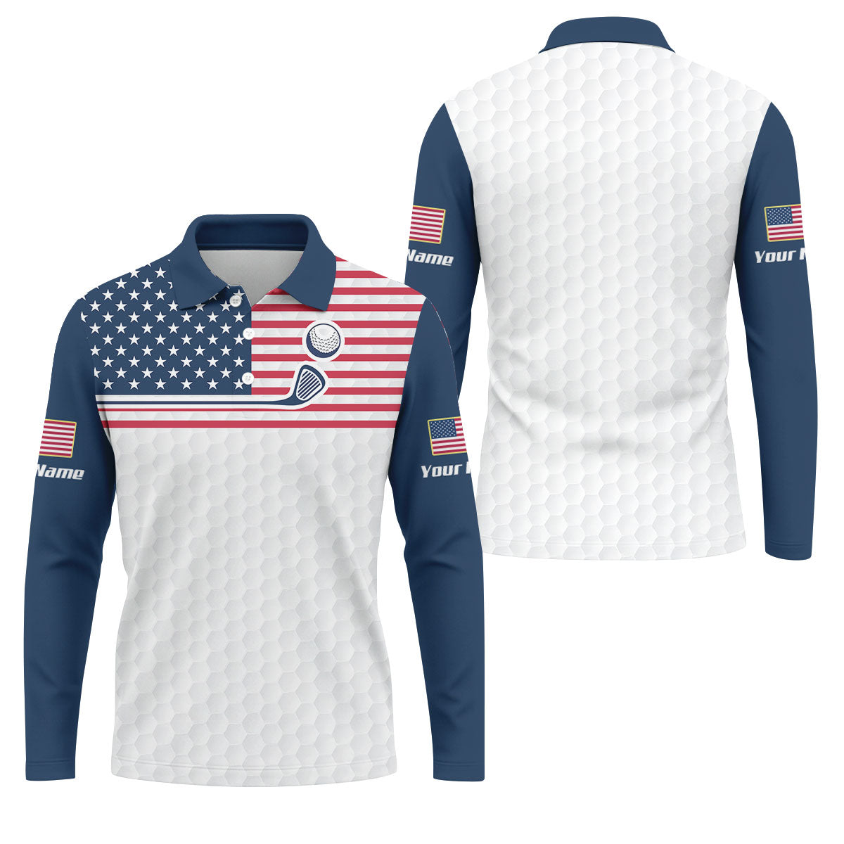 Patriot American Flag Wedge Golf Club Golf Ball Pattern Golf Tops For Men, 250th Anniversary Patriotic Golf Shirt