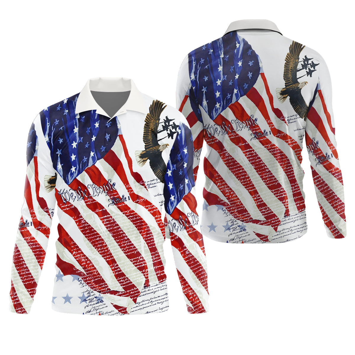 We The People Bald Eagle American Flag Golf Tops For Men, 250th Anniversary Patriotic Golf Shirt