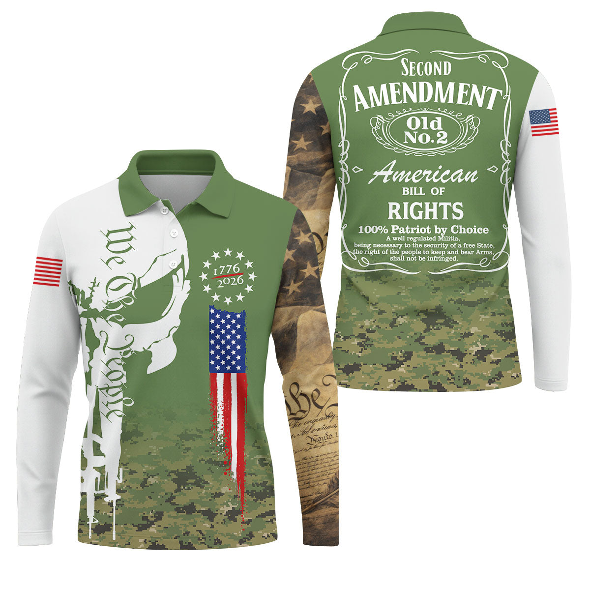 American Bill Of Rights Father's Day Camo Golf Shirt, 250 Years 4th Of July Polo Shirt Men