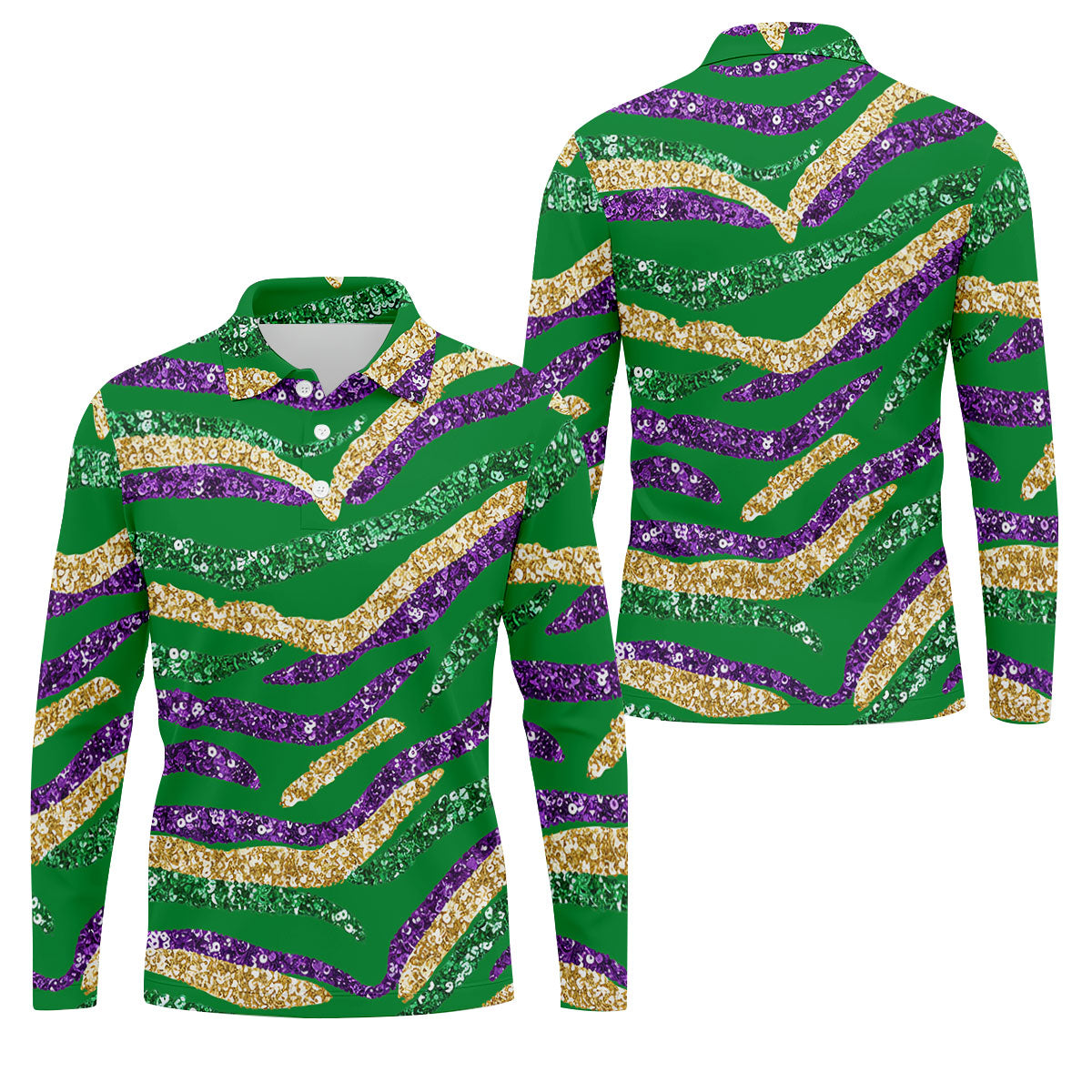 Purple Green Gold Sequin Pattern Green Golf Shirt, Mardi Gras Golf Shirt, Polo ShirtFor Men