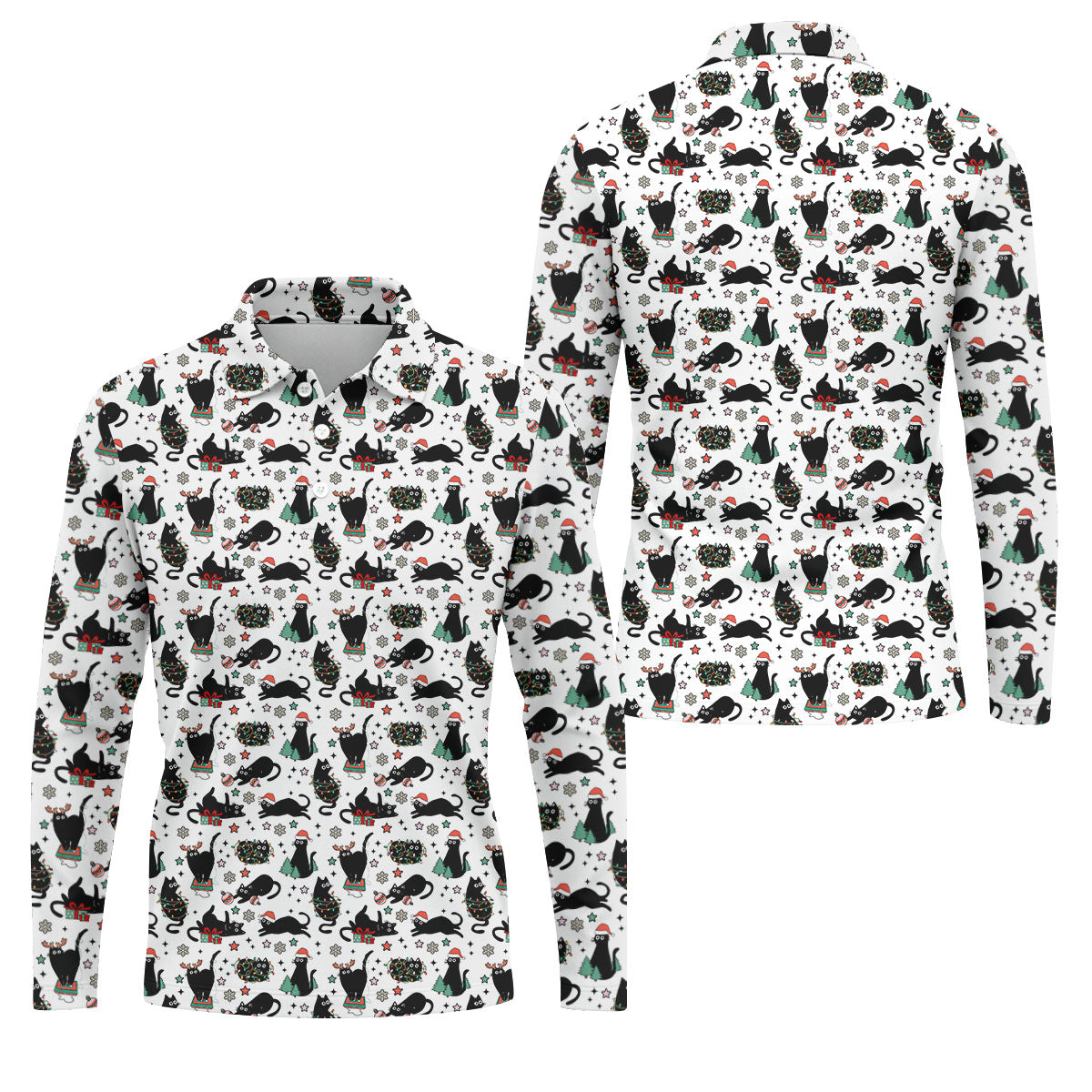 Xmas Black Cat Polo Shirtor Men, Christmas Golf Shirt, Golf Gift For Men, Christmas Golf Shirt