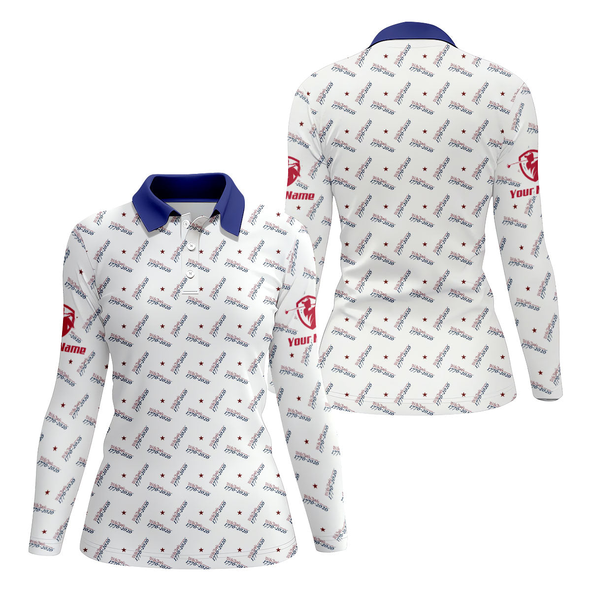 We The People 1776-2026 White Golf Shirt, 250th Anniversary Patriotic Golf Shirt, Women's Golf Tops, Ladies Golf Polos