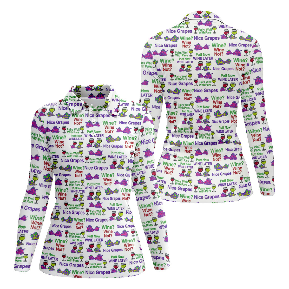 Wine Lover Golf Top, Grape Humor Print, Golf Shirts For Women