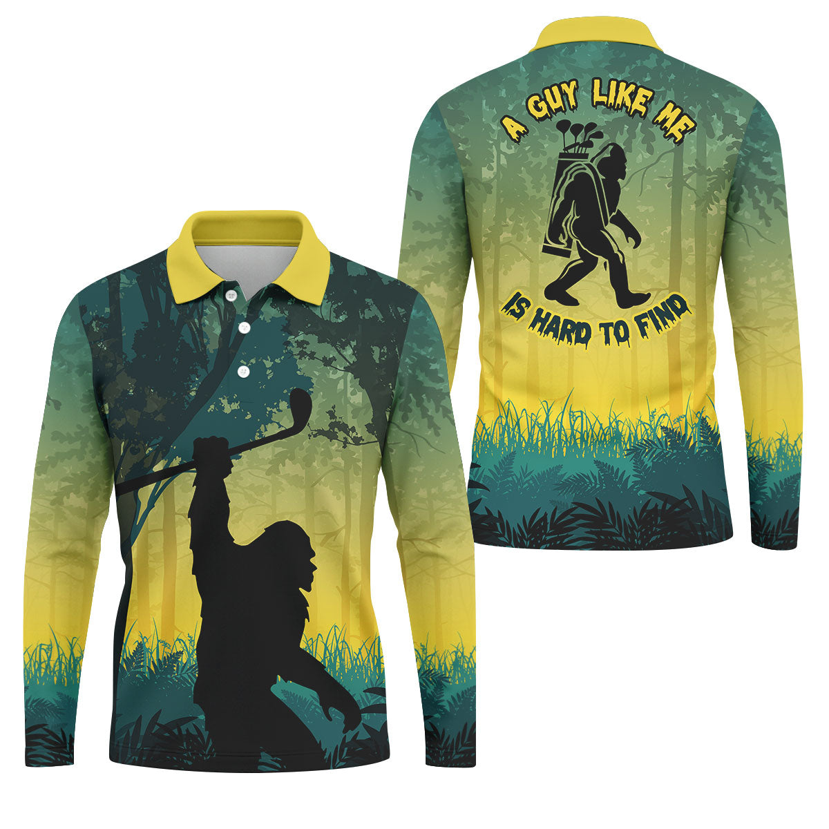 Bigfoot Golfer Forest Silhouette Polo Shirt, Golf Polo Shirts For Men, Mens Golf Apparel