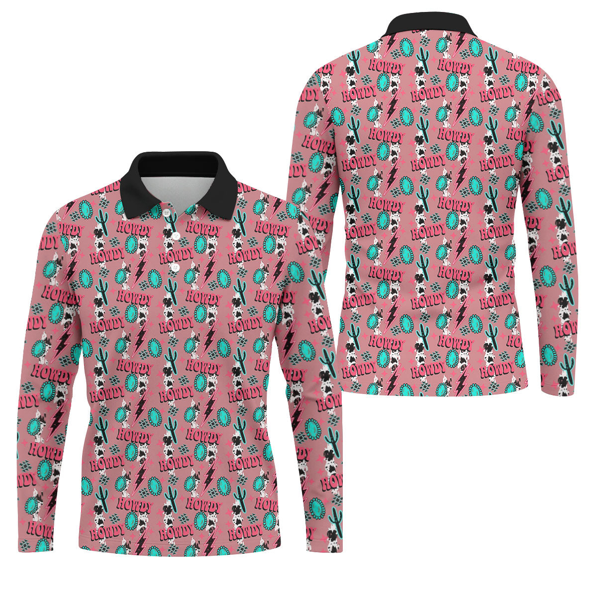 Howdy Pink Lightning Bolts Western Theme Golf Tops For Men, Polo Shirtor Men, Golf Shirts For Men