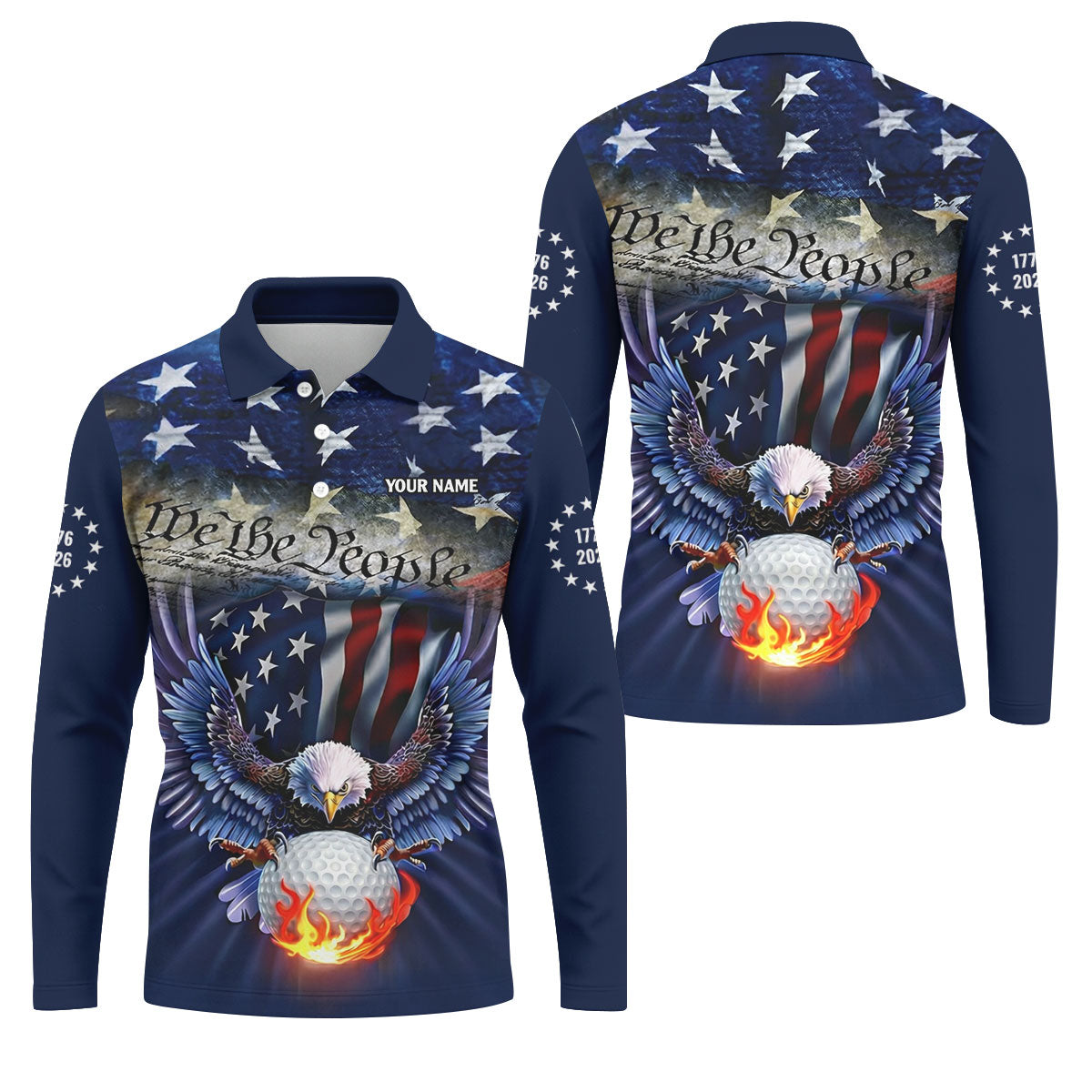 We The People Eagle Golf Ball 250th Anniversary USA 1776-2026 Golf Tops For Men, 4th Of July Golf Shirts For Men